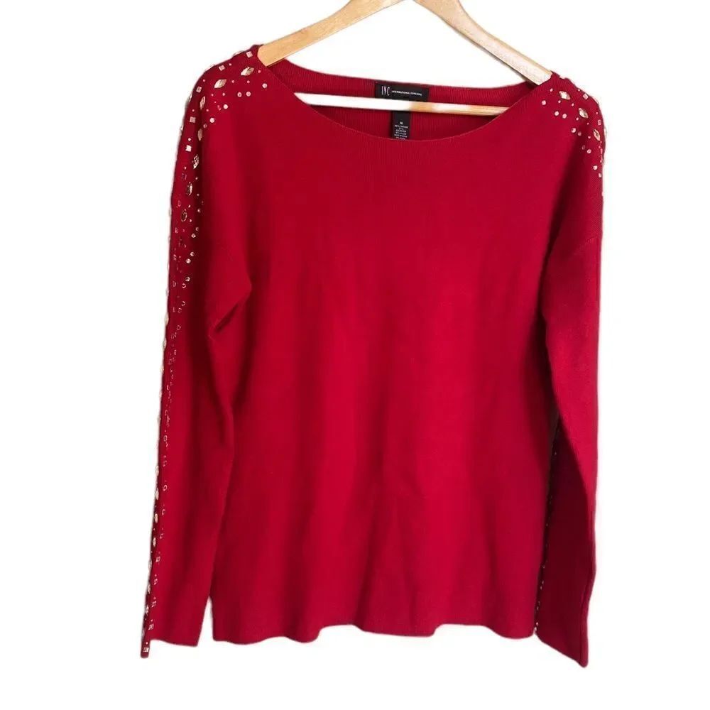 INC International Concepts Women's Embellished Sweater Red Size Medium NWT